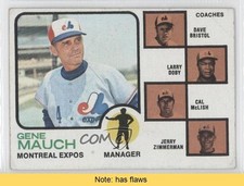 1973 Topps Gene Mauch Dave Bristol Larry Doby Cal McLish #377 HOF READ 9av