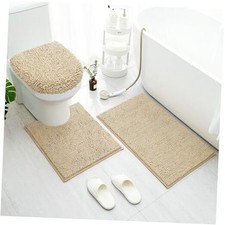 Beige Bathroom Rugs Sets 3 Piece with Toilet Lid Cover Non Slip Extra