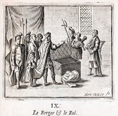 Fabeln de la Fontaine König Kupferstich Henrik Cause Passepartout 1728