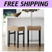 Elegant Rattan & Wood Bar Stool Set, Perfect for Cozy Kitchens & Home Bars