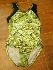 Gymnastics Leotard by Alpha Factor Green Silver Metallic And Black Medium Child