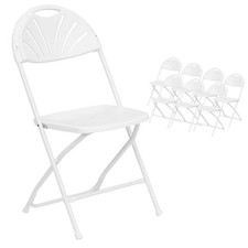 Plastic Folding Chairs White Fan Back Outdoor 300lb Capacity Steel Frame 8 Pack