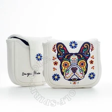 White Franch Bulldog Sugar Skull High-MOI Mallet Golf Putter Magnetic Head cover