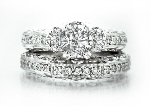 ASTA! ANELLO DA SPOSA $8300 1,77 ctw EGL USA BEAUTY 3 PIETRE DIAMANTE OVALE 14K WG ENG & WED