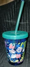 Mickey and Minnie Cup With Straw New 