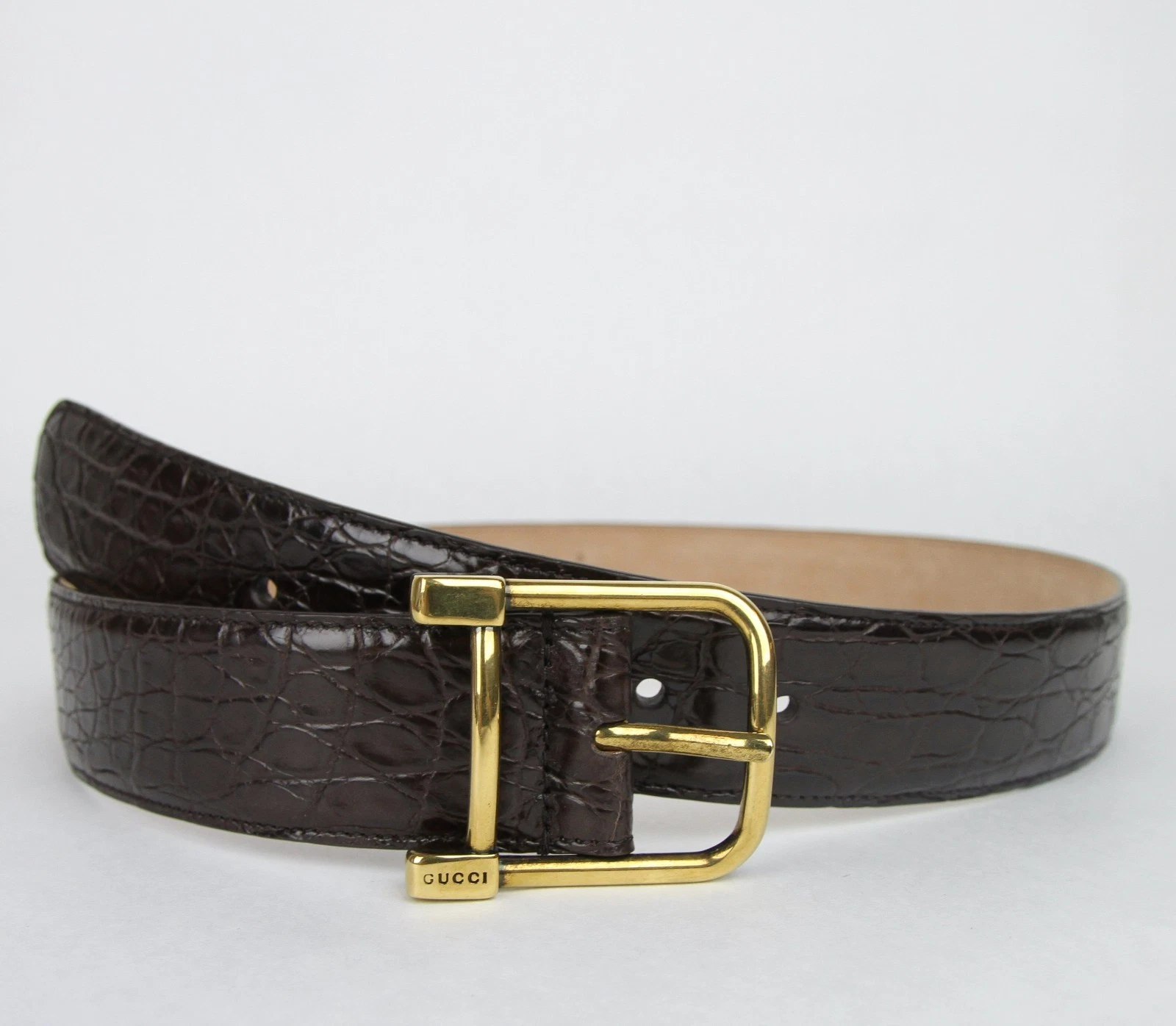 Ceinture crocodile femme Gucci DK marron neuve avec boucle carrée dorée 257319 E7I0T 2140