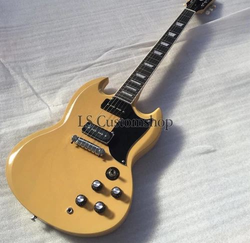 Custom 1963 SG Special Reissue Electric Guitar TV Yellow Chrome Hardware 2 P90