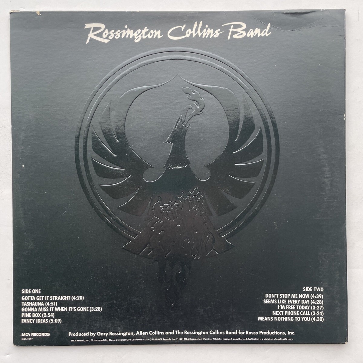 Rossington-Collins Band Viny LP MCA Records 1981, MCA-5207, This