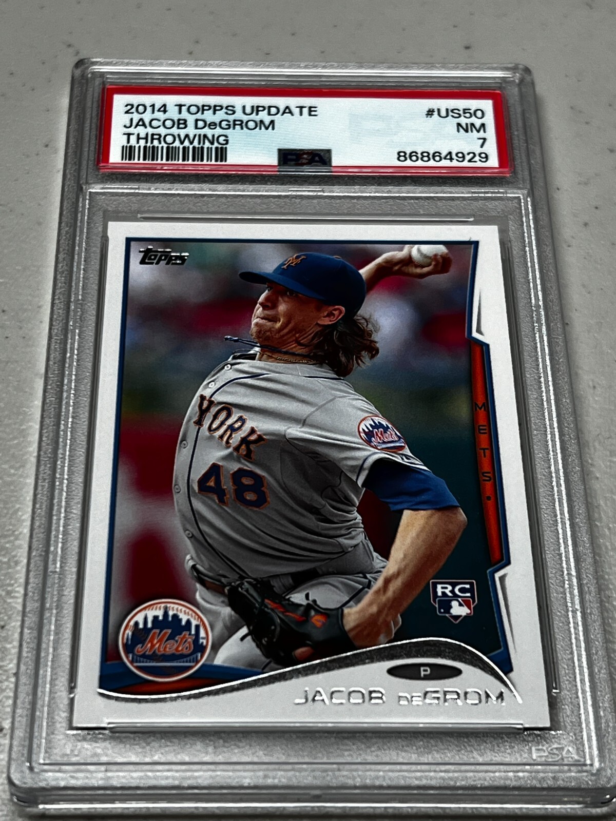2014 Topps Update Throwing Jacob DeGrom RC #US50 PSA 7 NM New York Mets🔥Rookie