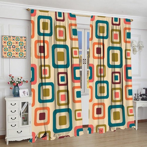 Mid Century Blackout Window Curtain,Aesthetic Mid Century Retro Decorativ - Picture 4 of 8