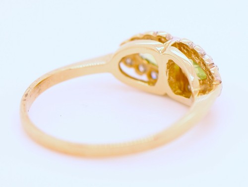 9ct Yellow Gold Peridot & Diamond Cluster Size L Engagement Dress Ring British - Picture 9 of 11