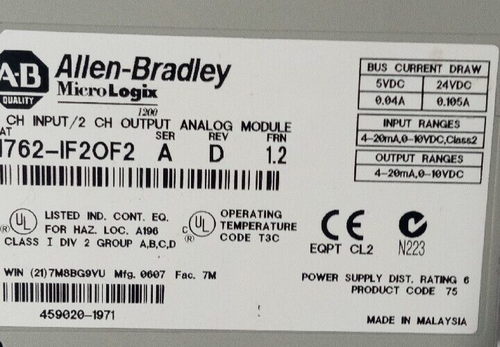 Allen Bradley 1762 IF20F2 MicroLogix Analog I O Module EBay
