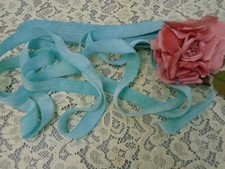VINTAGE LUXURIOUS 1940s FRANCE SOFT VELVET RIBBON 1/2" BLUE TURQUOISE