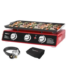 Royal Gourmet 3-Burner Portable Griddle BBQ Outdoor Tabletop Propane Gas Grill
