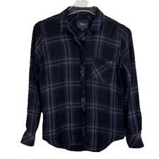 RAILS Hunter Plaid Shirt WOMEN Small Button Front Long Sleeve Onyx Ash