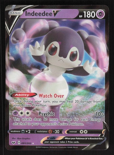 Pokemon SWSH01: Sword & Shield Base Set #91/202 Indeedee V Holo Foil Card TCCCX