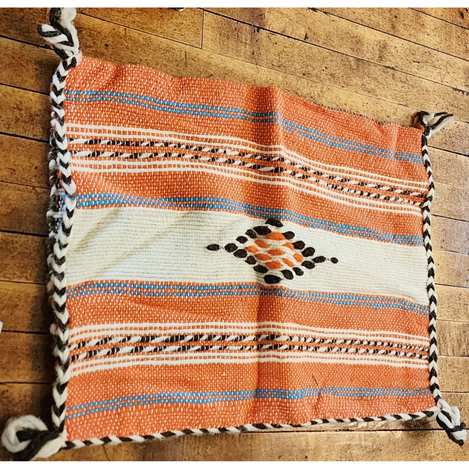 Handwoven Southwest-Inspired Pillow Cushion Shell Orange & White 13x17.5 Inch