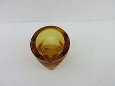 Vintage Amber Yellow Glass Horse Shoe 4" Cigar Ashtray Mid Century