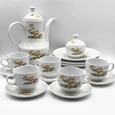 Kahla Porcelain Vintage Coffee Cups Lunch Plates Entertaining Set Floral Serv. 5