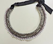 1990s Handmade Beaded Black and White/Purple/Black Beaded Egyptian Style Collar