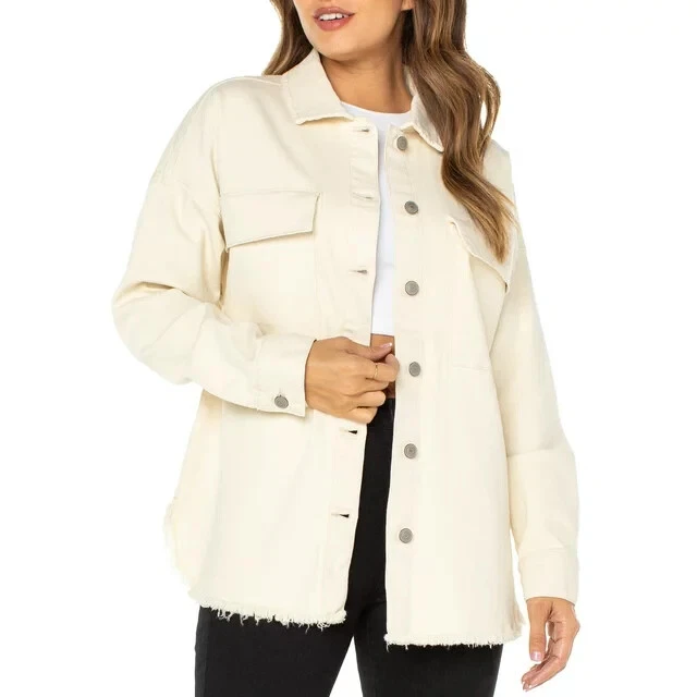 CELEBRITY PINK - SIZE: S - Cream Relaxed Fit Denim Shacket W/ Frayed Hem - NEW!
