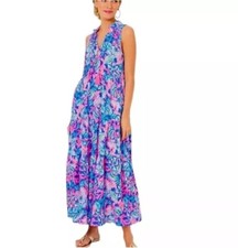 NWT Lilly Pulitzer Malone Maxi Dress Blue Tang Sitting Seaside Medium