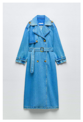 ZARA Z1975 Denim Trench Coat Small Long Mid-Blue NWT | eBay