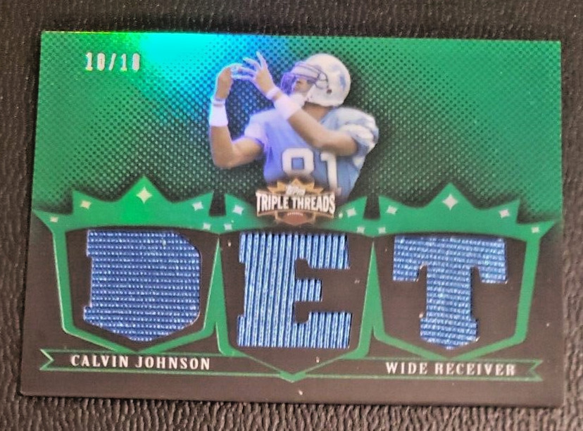 2007 Topps Triple Threads Relic Emerald #TTR13 Calvin Johnson 10/18 Detroit Lion