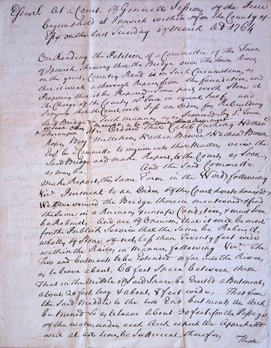 1764 Ipswich, Mass. Rebuilding of famous Choate Bridge document