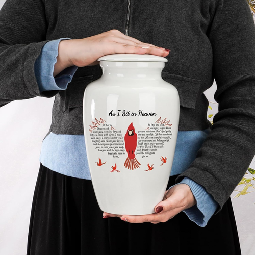 10 Inches Cremation Urns for Human Ashes Ceramic Keepsake Urn Cardinal Urns for - Picture 4 of 7