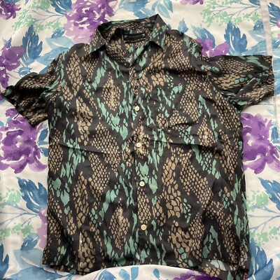 All Saints Men s Mallorca Button Up Shirt Sz S Relaxed Fit Short Sleeve H50