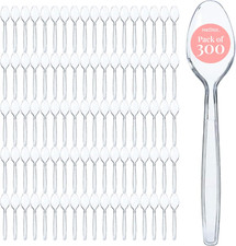 300 Clear Plastic Spoons Bulk - Plastic Silverware Spoons - Heavy Duty Spoon ...