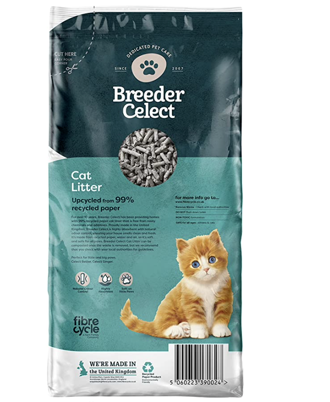 Breeder Celect Cat Litter Pellets 99 Recycled Paper Absorbent Litter