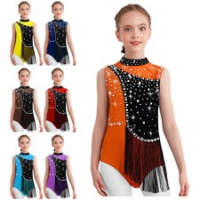 Kids Girls Dress High-Low Leotard Mesh Dancewear Sleeveless Rompers Overlay