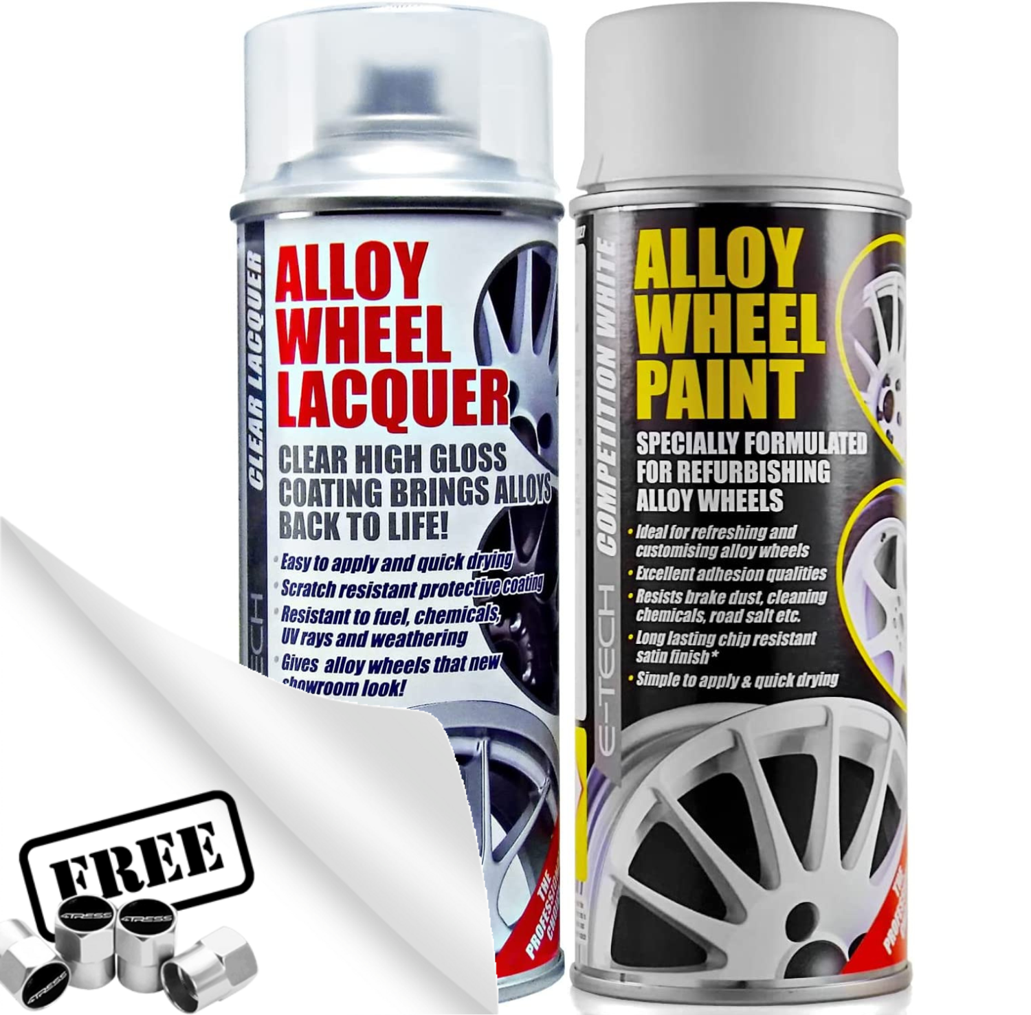 E-Tech Car Alloy Wheel Spray Paint WHITE & Clear Lacquer Professional Can+CP