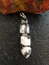 Huge White Buffalo Turquoise Stack Totem Dangle Pendant 3.5" Artisan Southwest