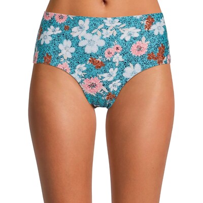 Time & Tru Plus Size Mid Rise Cheeky Bikini Bottom 16W-18W, 1X Turquoise Floral