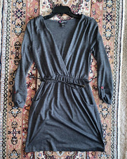 Womens Delicious Los Angeles Long Sleeves Grey Wrap Dress Elastic Waist Pockets