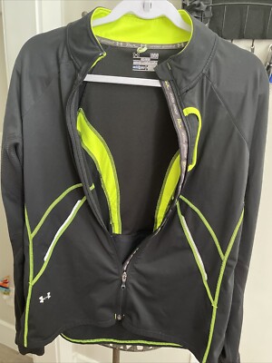 Under Armour Jacket Women s Sz Large Black Semi-Fitted Cold Gear Full Zip Run