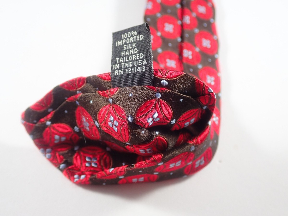 IKE BEHAR BLACK w/ RED CIRCLES & BLUE CENTERS 100% SILK NECK TIE