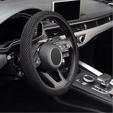 15in Universal Ice Silk & Rubber Car Steering Wheel Cover Accessories Anti-Slip