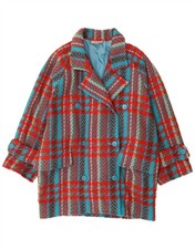 i Blues Womens Oversized Double Breasted Coat UK 10 Small Red Check Wool DX14
