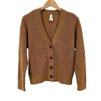 Pact women's Luxe Knit organic cotton Cardigan XS Camel fair trade button NWOT