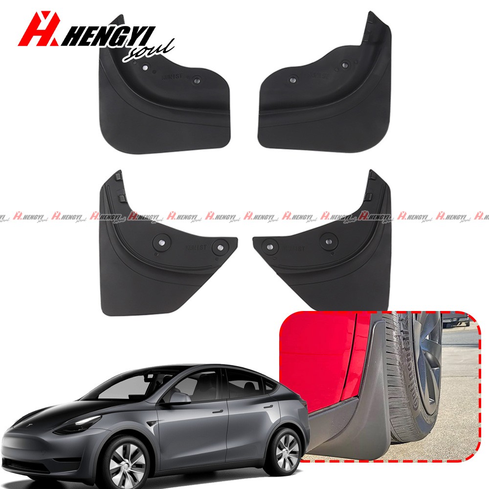 For Tesla Model Y Mud Flaps 4pcs Front Rear BLACK COLOR 21-23 No Drilling Holes