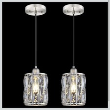 2 Pack 1 Light 5.3" Crystal Hanging Kitchen Island Pendant Light Brushed Nick...