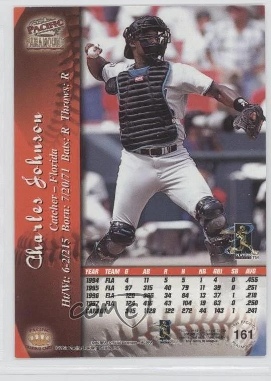 1998 Pacific Paramount Platinum Blue Charles Johnson #161 - Image 2 of 2