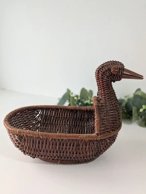 Vintage Boho Korbgeflecht Vogelform geflochten - Aufbewahrung / Indoor Pflanzgefäß niedlich rar