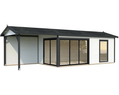Gartenhaus Palmako Amanda 17,1+7,8 m² Slide Plus inkl. Fußboden 917 x 340 cm wei