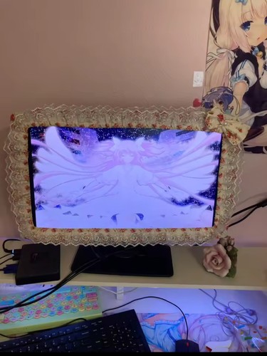 Lace Fabric Computer Frame Cover Monitor Screen Dust Cover With Elastic