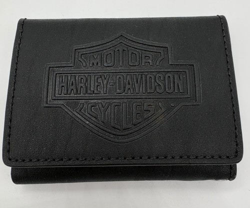 Harley-Davidson Black Bifold Wallet w/ Logo, Snap Closure, ID Window No chain.